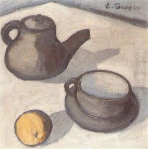 Stilleben Mit Teekanne Und Apfel by Erich Torggler