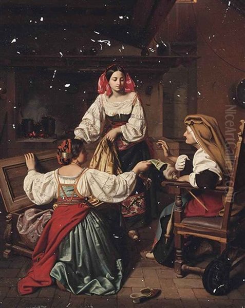 Three Ladies By A Range In An Interior - view 1