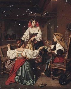 Three Ladies By A Range In An Interior by Benno Friedrich Tormer