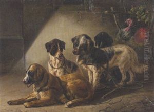 Vier Hunde, Truthahn Und Hahn by Karl Wilhelm Tornau