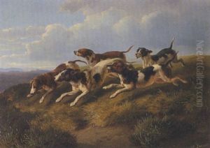 Hundemeute In Hugellandschaft by Karl Wilhelm Tornau