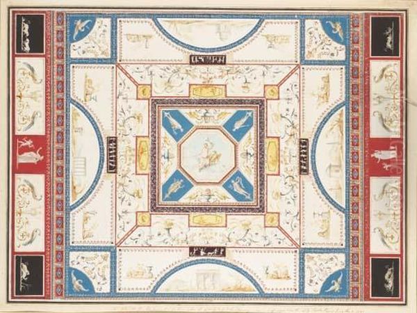 A Design For A Ceiling With Jupiter In The Centre, Surrounded Bygrotesques And Four Views Of Antique Monuments - view 1