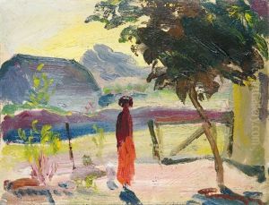 Early Summer (woman In A Red Dress) by Janos Tornyai