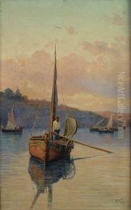 Pescatore In Barca Sul Lago by Rafaello Torre