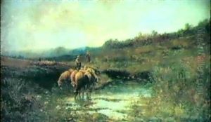 Pecore Al Ruscello by Rafaello Torre