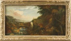 Italienische Landschaft Mit Brucke Uber Kleine Wasserstufe Und Figurenstaffage by Bartolomeo Torreggiani