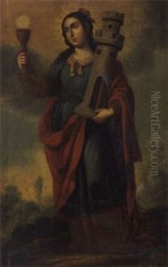 Saint Barbara In A Rocky Landscape by Antonio De Torres