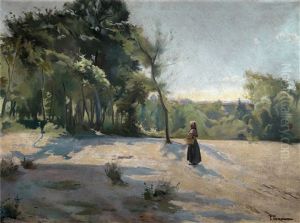 Campesina En Paisaje by Francisco Torrescassana