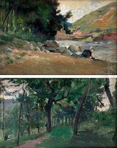 Paisaje Con Camino Y Paisaje Con Rio Y Rocas (pair) by Francisco Torrescassana