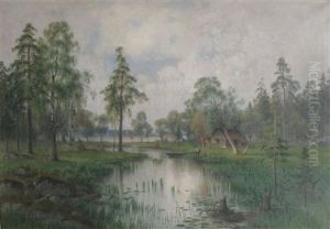 Insjolandskap Med Man Med Eka Insjolandskap Med Man Med Eka