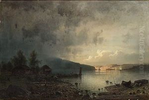 Insjolandskap Med Figurer Och Bat