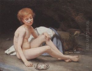 Jeune Enfant Jouant Avec Un Crabe by Victor Tortez