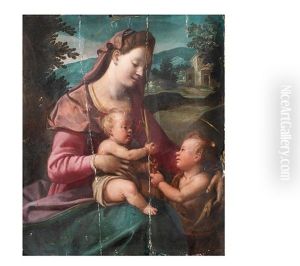 Vierge A L"enfant Avec Saint Jean-baptiste Dans Un Paysage by Michele Tosini