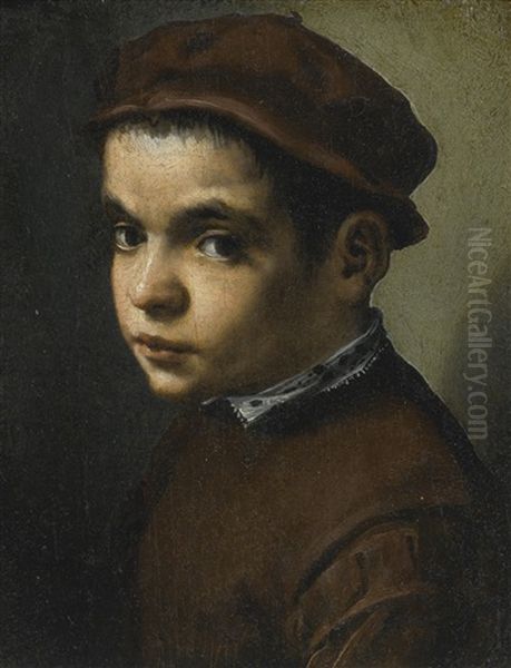 Portrait Of A Young Boy, Bust Length, Facing Left, Dressed In A Maroon Doublet And Cap - view 1