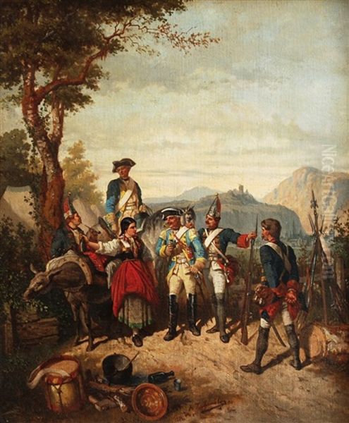 Resting Prussian Soldiers With Young Italian Woman In Campania - view 1