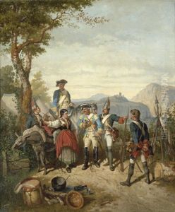 Rastende Preusische Soldaten Bei Einer Jungen Italienerin In Der Campagna by Alfred Touchemolin