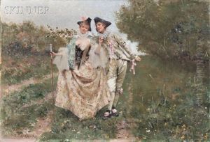 Courtly Couple Strolling In A Spring Landscape