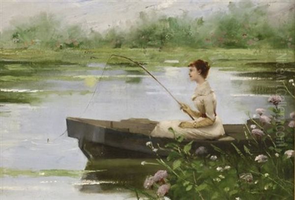 A Woman Fishing From A Punt - view 1
