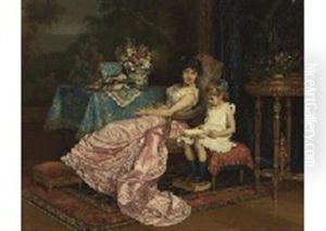 Reading Mother And Child by Toulmouche Auguste