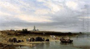 Halte En Bord De Riviere by Charles Emile de Tournemine
