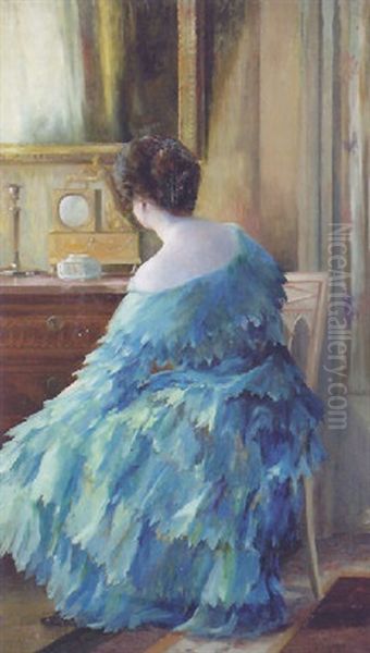 An Elegant Lady Seated In A Blue Dress - view 1