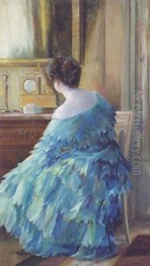 An Elegant Lady Seated In A Blue Dress by Etienne Tournes