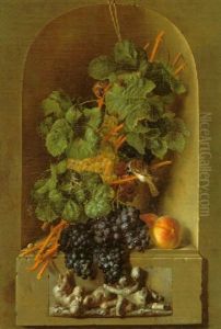 Nature Morte Aux Raisins Dans Une Niche Ornee D'un Relief Aux Putti
