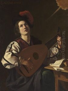A Musician (saint Genesius?) Playing A Lute