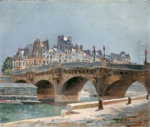 Die Pont-neuf In Paris Im Jahr 1900 by Anatole Louis Toussaint