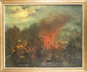Vielfigurige Szene Eines Nachtlichen Erntefestes by Louis Toussaint