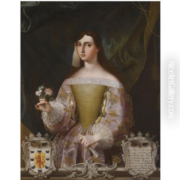 Portrait Of Dona Josefa De Benavides, Marquesa De Villena Y Duquesa De Escalona, Holding A Small Bunch Of Flowers And A Fan - view 1