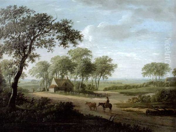 A Drover With Cattle On A Track, A Cottage Beyond - view 1