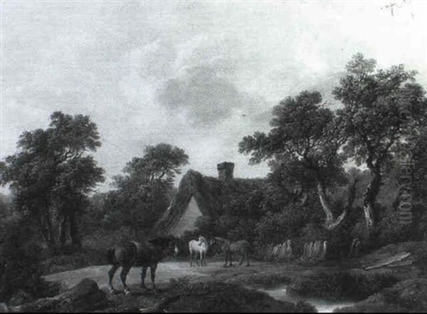 Horses Before A Cottage - view 1