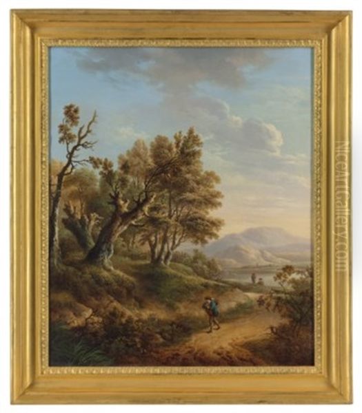 A Wooded Landscape With A Traveller On A Wooded Path - view 1