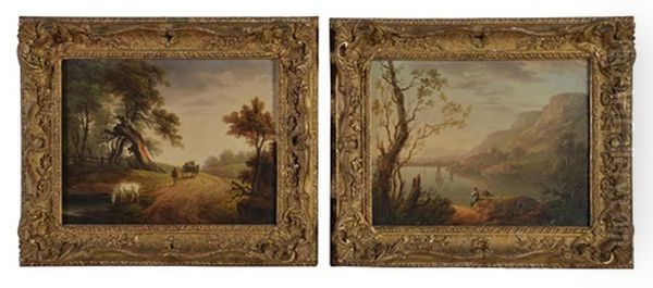 Figures In A Coastal Landscape; Horse And Lone Figure With Passing Cart - view 1