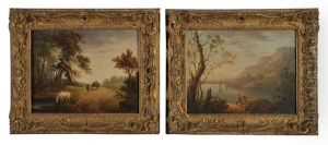 Figures In A Coastal Landscape; Horse And Lone Figure With Passing Cart