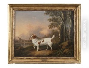 A Marlborough In A Wooded Landscape With Windmill by Charles Towne