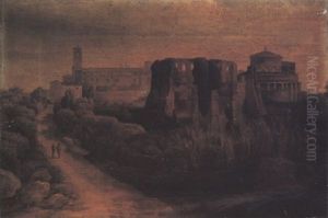 The Via Nomentana, Rome With The Church Of S. Agnese And S. Contanza by Francis Towne