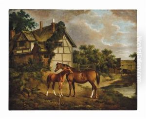 Mare And Foal Outside A Cottage Mare And Foal Outside A Cottage