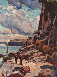 Ashore By The Cliffs by Ernest Townsend