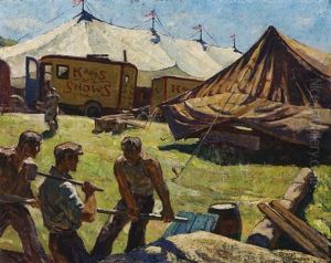 Circus In (town) Maine, Men Setting Up Circus Tents by Ernest Townsend