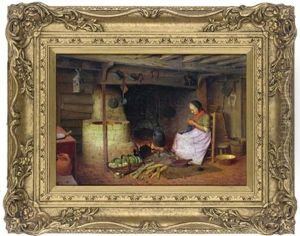 Knitting Beside The Kitchen Hearth by Henry Edward Spernon Tozer