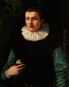 Portrait Eines Junglings Mit Halskrause Und Ausgezogenen Handschuhen In Der Rechten Hand