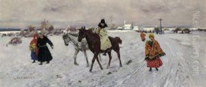Winterlandschaft Mit Figurlicher Staffage by Waclaw Tracewski