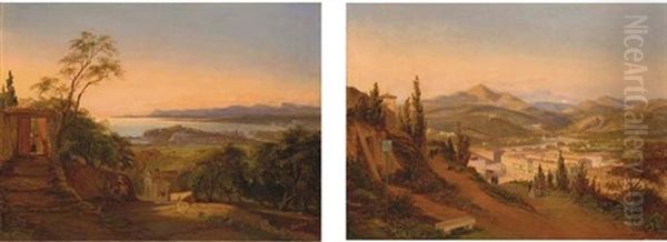 Nice, Le Port, La Citadelle, Le Vieux-nice Et La Baie Des Anges, Vus De La Grande Corniche (+ La Vallee Du Paillon Vue De La Route De Genes; Pair) - view 1