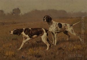 Two Hunting Dogs In A Landscape by John Martin Tracy