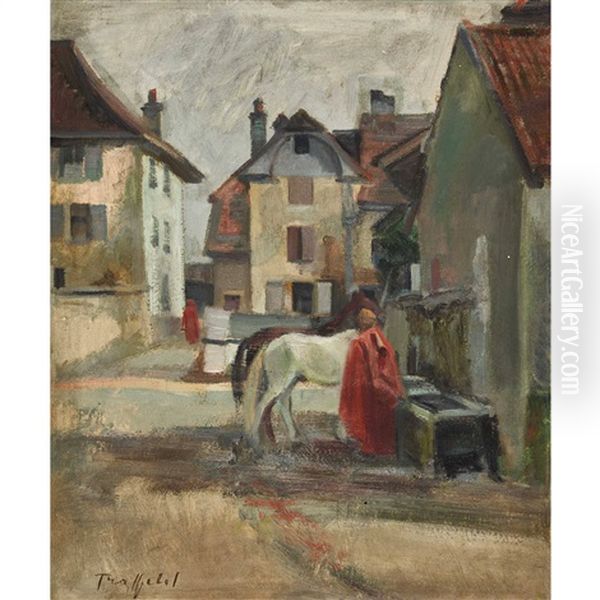 Stadtpartie Mit Pferden An Der Tranke - view 1