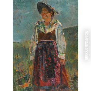 Junge Trachtenfrau Auf Einer Wiese by Friedrich Traffelet