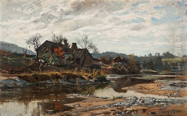 River Landscape With A Boy By A House (probably A Scene From The River Isar In Bavaria) - view 1