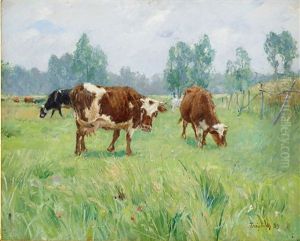 Landskap Med Betande Kor by Carl Ludwig Traegardh